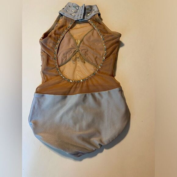 Patrick J designs dance costume silver gray embellished rhinestoned leotard CM - Picture 8 of 14